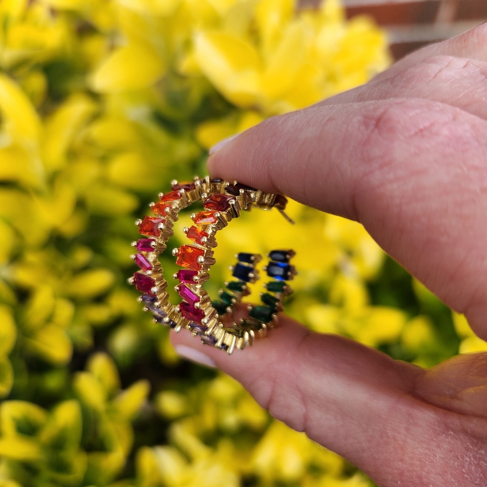 Rainbow Diamond Hoops - Picture 1 of 4